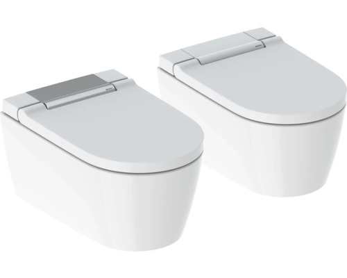 Twee witte hangtoiletten met stortbak