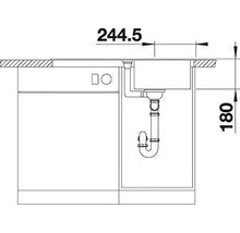 Technische tekening van een spoelbak met onderkast en maatgegevens