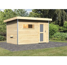 Houten tuinhuis met raam en deur
