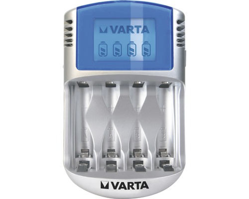 Varta batterijlader met vier laadstations en batterijstatusindicator