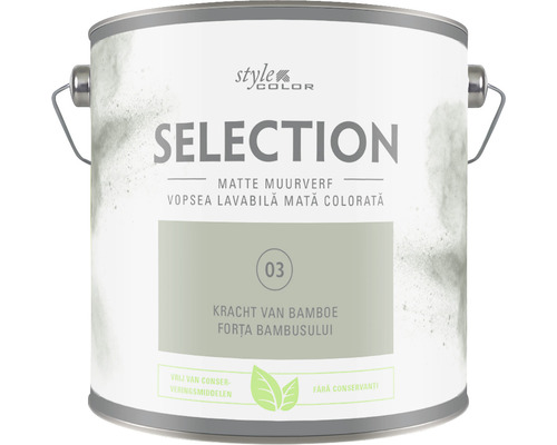 SELECTION StyleColor Muurverf kleur 3 Kracht van bamboe mat 2,5 l Verfemmer met matte muurverf Selection