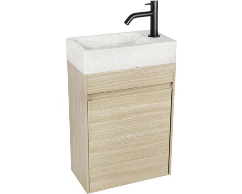 Wastafelcombinatie met waskom van marmer en onderkast met deur