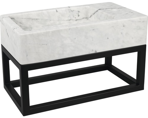 Wastafel van marmer met zwart metalen frame