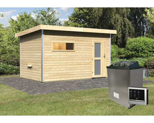 Sauna met saunaoven en bediening in de tuin