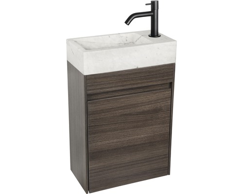 Wastafelmeubel met marmeren wastafel en kraan