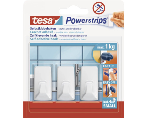 TESA Powerstrips zelfklevende haak small rechthoek wit 3 stuks