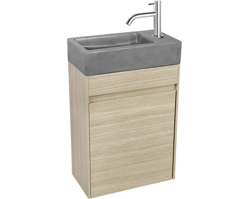 Wastafelmeubel met betonnen wastafel en kraan