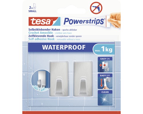 TESA Powerstrips Waterproof zelfklevende haak small RVS rechthoek 2 stuks