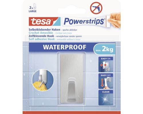 TESA Powerstrips Waterproof zelfklevende haak large RVS rechthoek 1 stuk