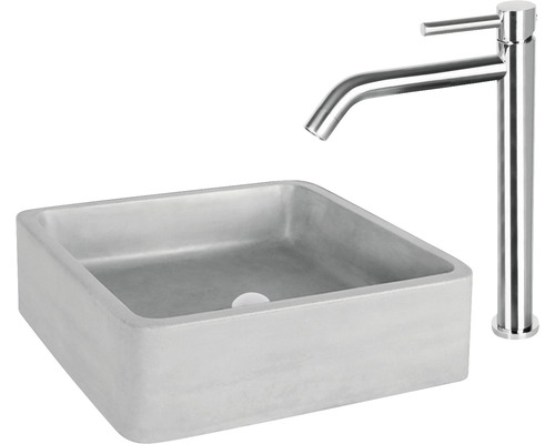 Betonnen opzetwastafel met kraan