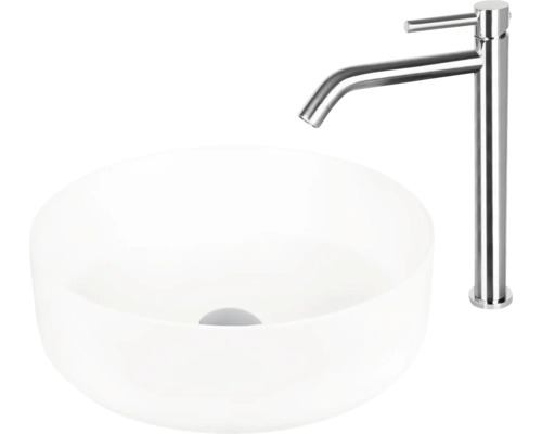 Opzetwastafel van keramiek met kraan