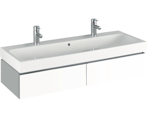 Wastafel met twee kranen en onderkast voor de badkamer