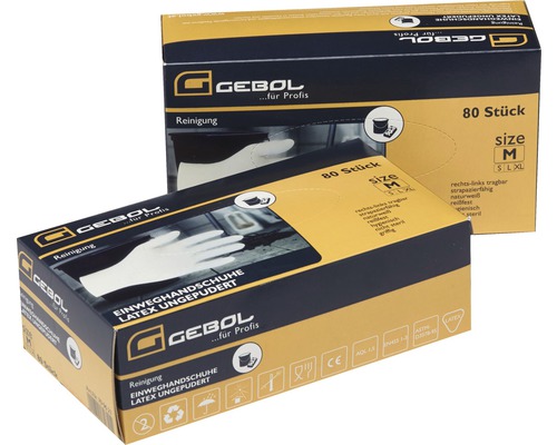 Twee verpakkingen Gebol latex ongepoederde wegwerphandschoenen