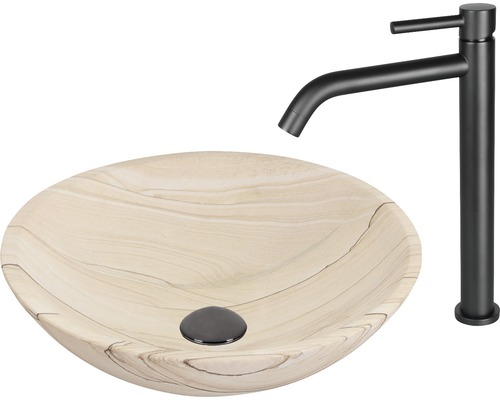 Opzetwastafel van keramiek met kraan