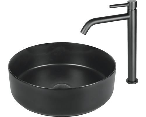 Ronde keramische waskom met kraan