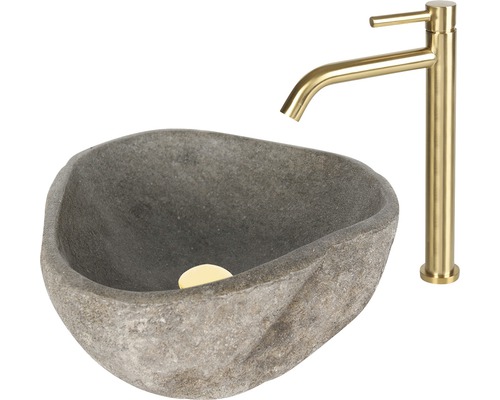 Wastafel van steen met kraan