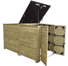 Houten afvalcontainerberging met open deksel en deuren