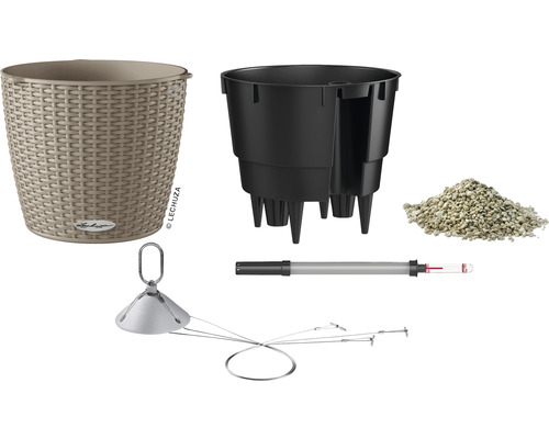 Bloempot met planteninzetstuk, substraat, waterniveau-indicator en ophangsysteem