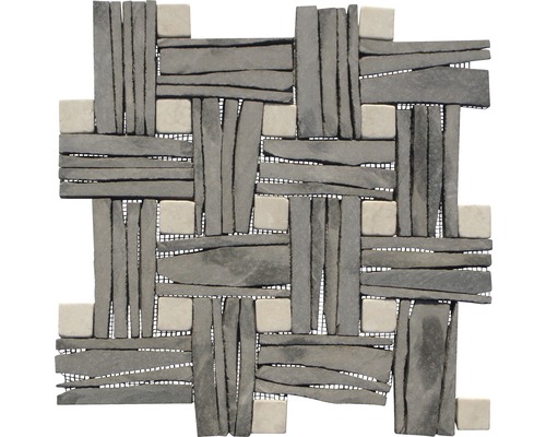 Mozaïektegel natuursteen leisteen/marmer beige 30x30 cm Mozaïektegel met steeneffect en vierkante accenten