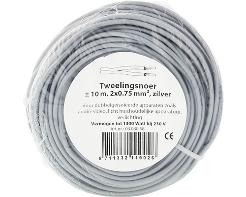 Dubbel snoer, circa 10 meter, 2 x 0,75 mm²