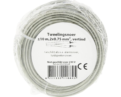 Tweelingsnoer, ongeveer 10 meter, 2x0,75 mm², vertind