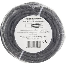 Zwarte huishoudkabel op rol, circa 10 meter lang, 3x1,0 millimeter