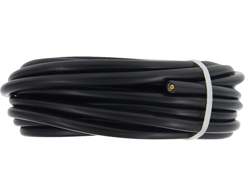 Zwarte elektriciteitskabel opgerold en vastgebonden met kabelbinder