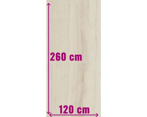 XXL Wand- en vloertegel Living Cream gepolijst 120x260 cm 7 mm gerectificeerd