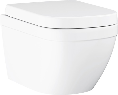 GROHE Hangend toilet rimless Euro çompact glans wit incl. softclose wc-bril met quick-release Wandcloset met diepspoeling en gesloten toiletzitting