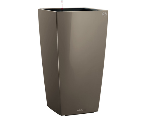 LECHUZA All-in-One Set Plantenbak Cubico Kunststof Beige 50 cm x 50 cm x 95 cm Hoge, vierkante plantenbak met waterniveau-indicator