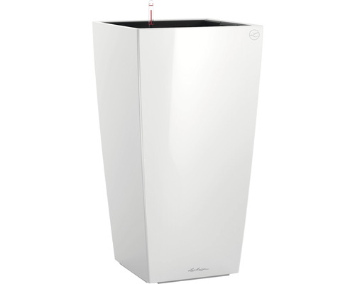 LECHUZA All-in-One Set Plantenbak Cubico Kunststof Wit 22 cm x 22 cm x 41 cm Hoge, vierkante plantenbak met irrigatiesysteem