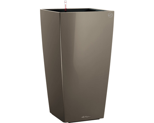 LECHUZA All-in-One Set Plantenbak Cubico Kunststof Beige 22 cm x 22 cm x 41 cm Hoge, vierkante kunststof plantenpot