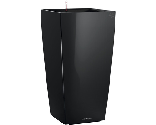 LECHUZA All-in-One Set Plantenbak Cubico Kunststof Zwart 22 cm x 22 cm x 41 cm Zwarte plantenbak met irrigatiesysteem