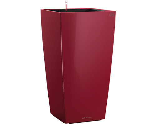 LECHUZA All-in-One Set Plantenbak Cubico Kunststof Rood 22 cm x 22 cm x 41 cm Vierkante plantenbak met irrigatiesysteem