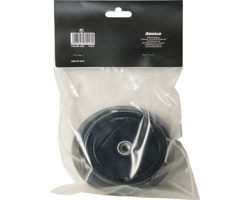 Arnold Logo. Grasmaaierwiel in plastic verpakking.