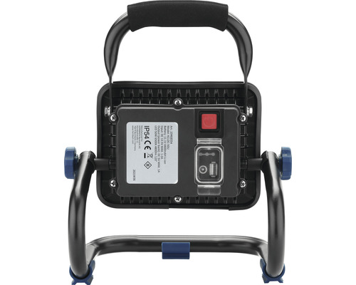 Achterkant van een LED-bouwlamp met handgreep en beschermingsklasse IP54