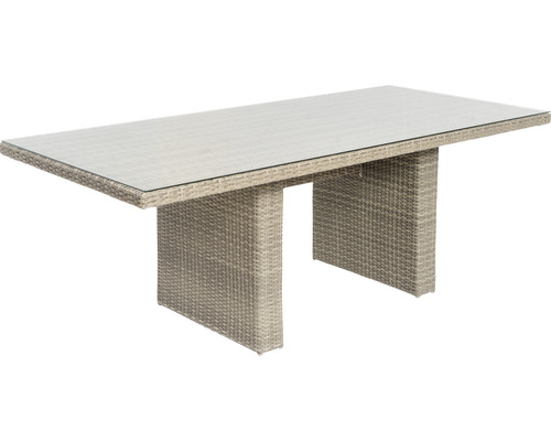Tuintafel met glazen blad en rotanlook