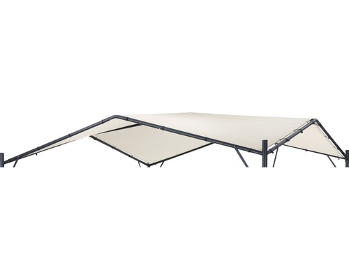 Gedeeltelijke weergave van een tuinpaviljoen met stoffen dak