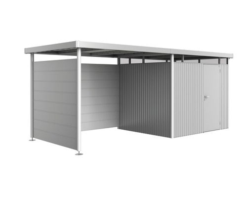 Tuinhuis met deur en open overkapping