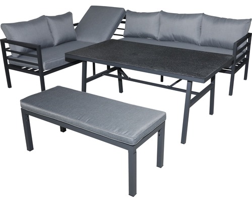GARDEN PLACE Loungeset Freya, 4-delige aluminium set met tafel, bank en hocker incl. zitkussens antraciet