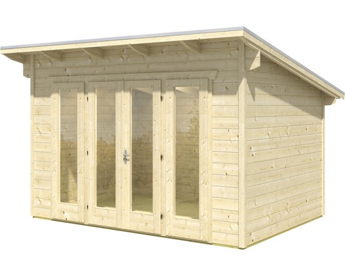 Houten tuinhuis met openslaande deuren