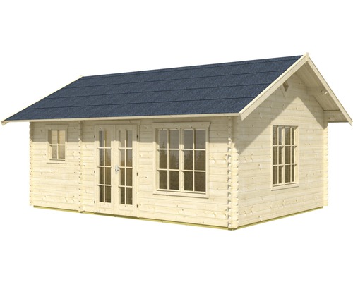 Houten tuinhuis met dubbele deur en ramen