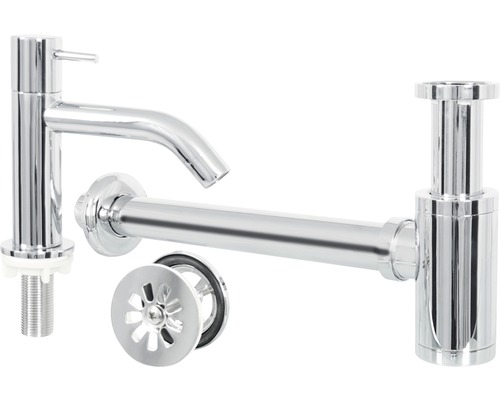 Wastafelkraan, sifon en afvoergarnituur voor de wastafel