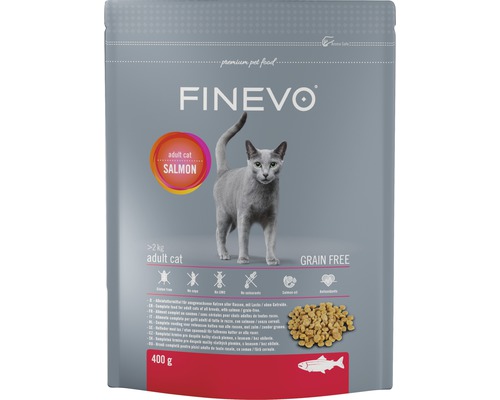 FINEVO Kattenvoer droog Adult zalm graanvrij 0,4 kg Finevo droogvoer zalm voor volwassen katten, 400 gram