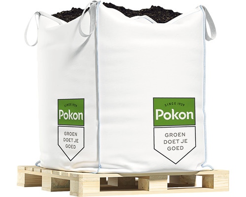 Twee big bags met aarde op een pallet, merk Pokon