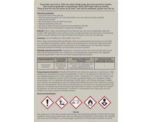 Informatieblad Pokon Tegen Hardnekkig Onkruid Weedex met gebruiksinstructies, dosering en veiligheidsvoorschriften