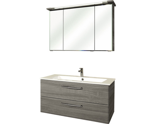 PELIPAL Badkamermeubelset Kumba met spiegelkast en wastafel 107 cm grafiet structuur horizontaal PELIPAL Badkamermeubelset Kumba met spiegelkast en wastafel 107 cm grafiet structuur horizontaal