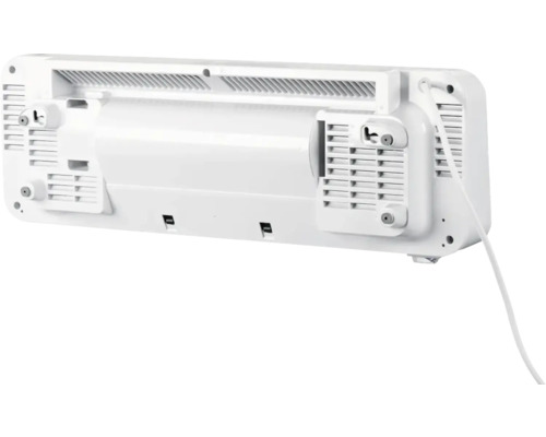 Achteraanzicht van een elektrische radiator met montagevoorziening