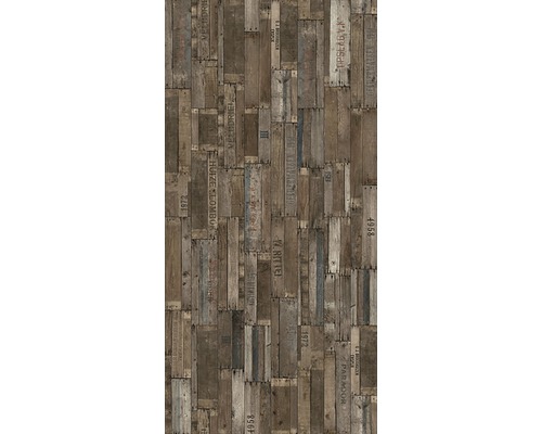 Behang met houten planken design en belettering