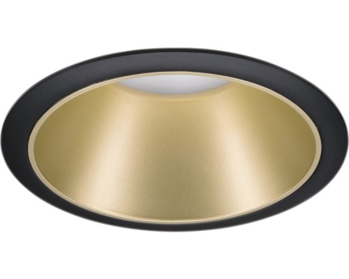 Plafondinbouwspot met zwarte rand en gouden reflector